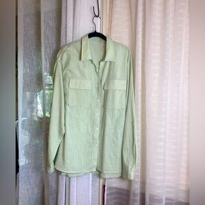 Mint Green Linen Cotton Blend Button Down Shirt XXL